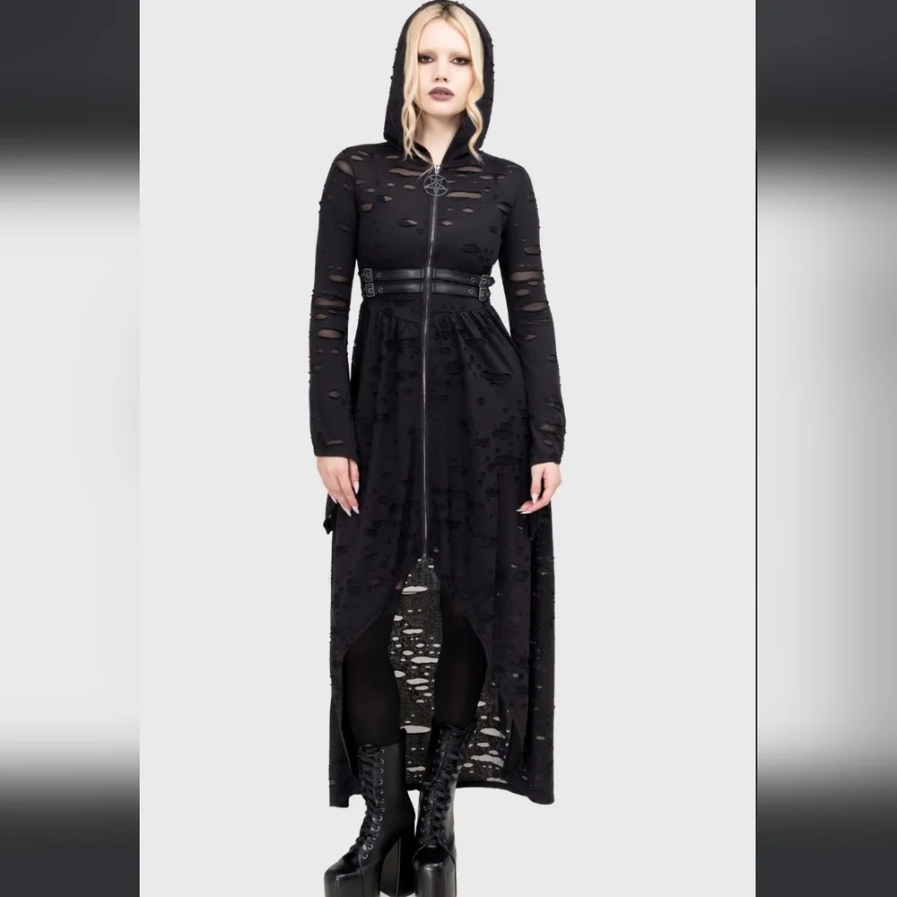 Killstar Black Asymmetrical Hooded Dress - Picture 2 of 9